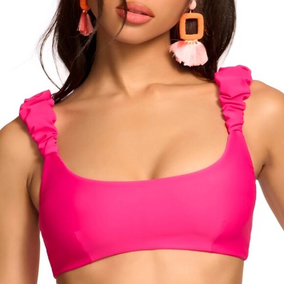 NEW Ramy Brook - L Rachel Bikini Top Ruched Straps In Perfect Pink